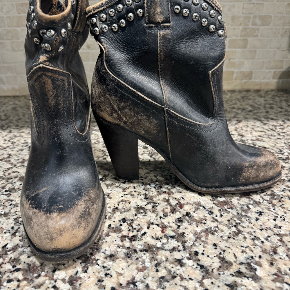 Frye Black and Brown Studded Ankle Boots